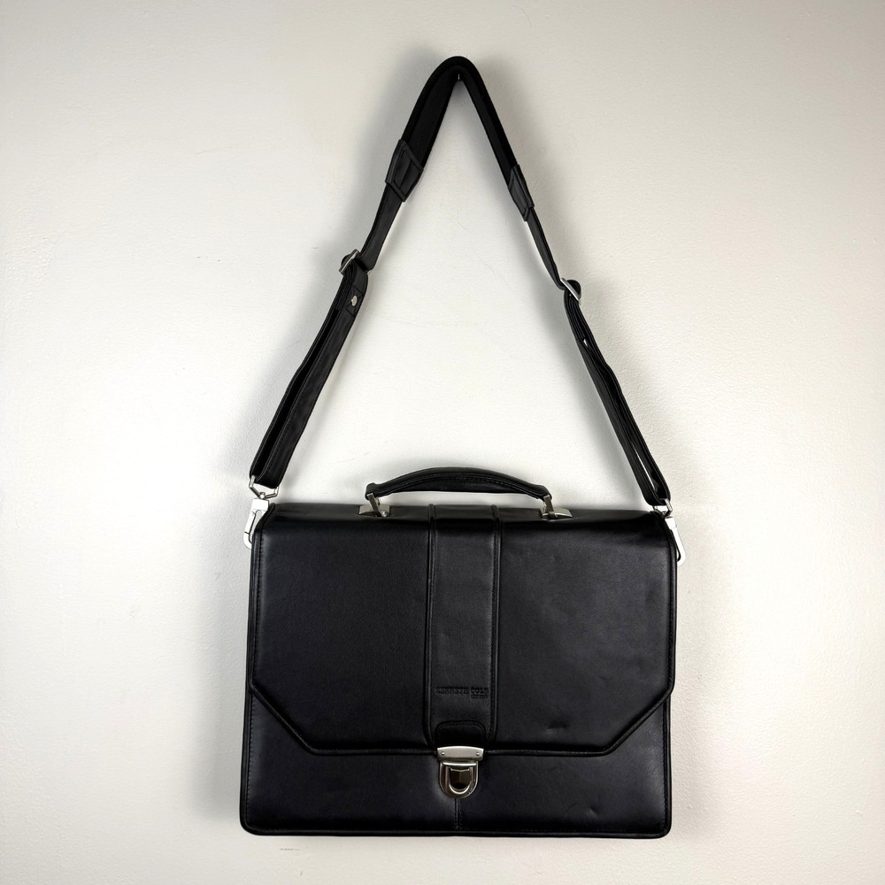 Kenneth Cole Laptop Bag Men's Black Leather Portfolio Lock Classic Top Handle